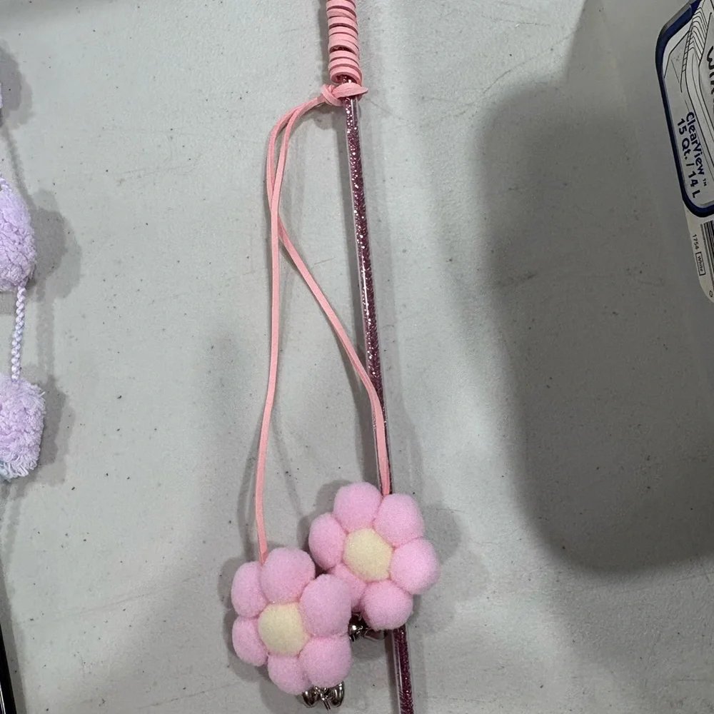 Pink Cat Teaser Wand with Pom Poms